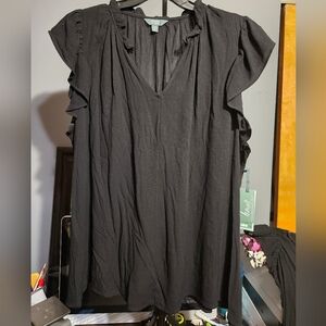 Plus Size Flutter Sleeve Black Blouse